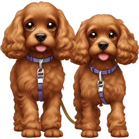 Two cute brown cavapoos walking on leash emoji