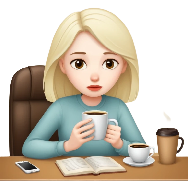 девушка писатель, которая очень устала и хочет тишины и кофе emoji