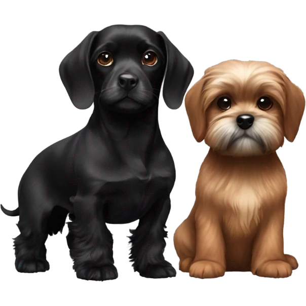 Brown Dachshund and black shih tzu puppy together emoji