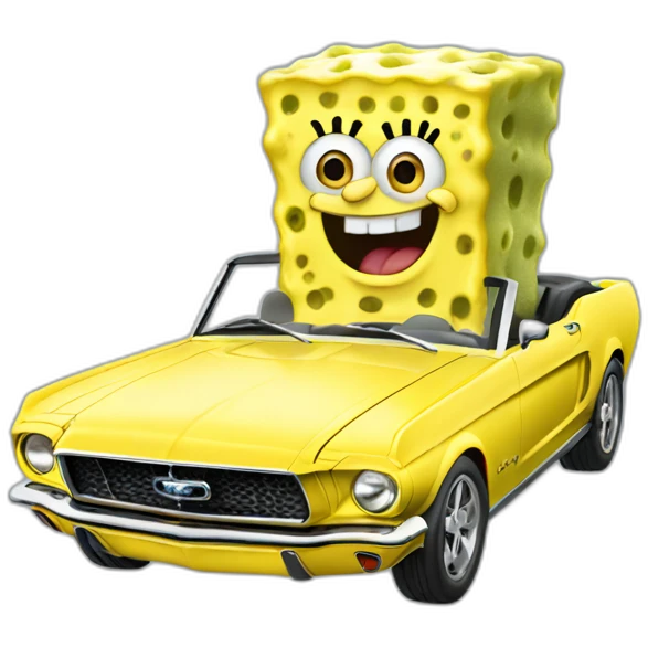 Spongebob driving a ford mustang emoji