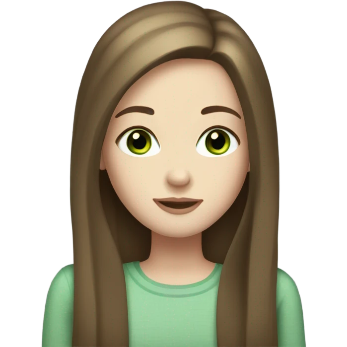 A girl with brown straight hair and green eyes and pale skin and lashes emoji