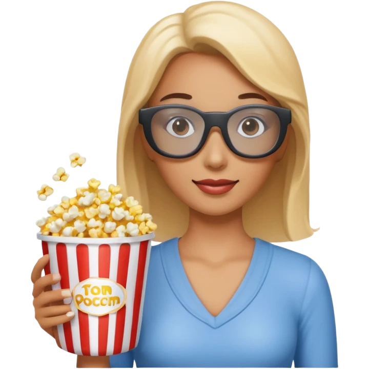 woman with 3d cinema glasses and popcorn emoji