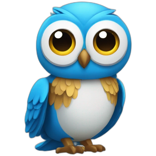 UN BUHO AZUL con una U en el pecho DANDO LAS GRACIAS emoji