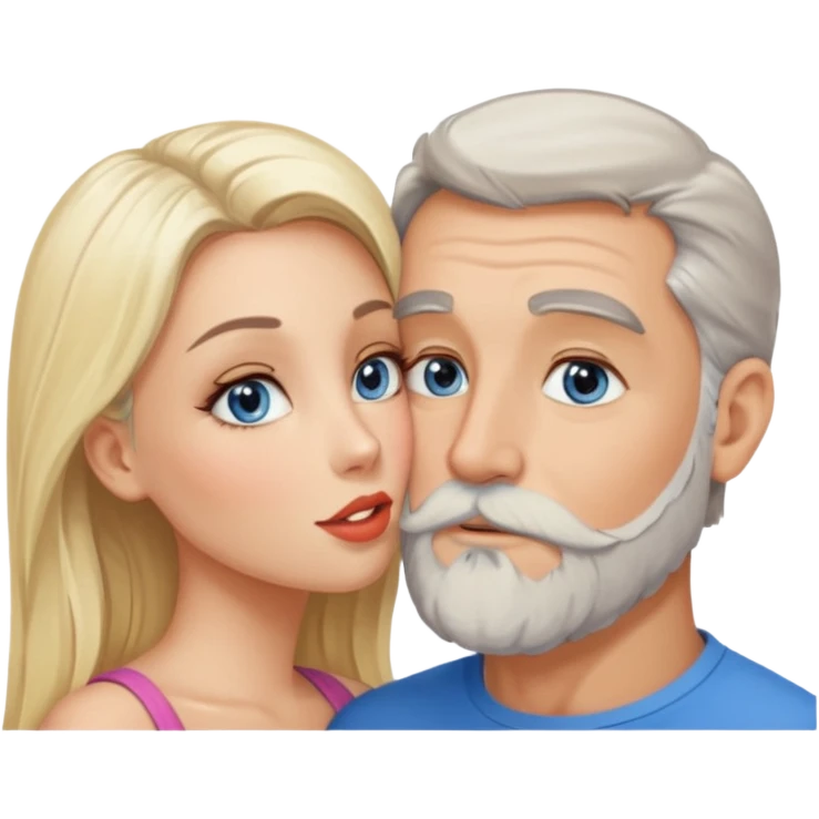 Man with hazel eyes and gray beard smooching sexy  blonde blue-eyed  woman emoji
