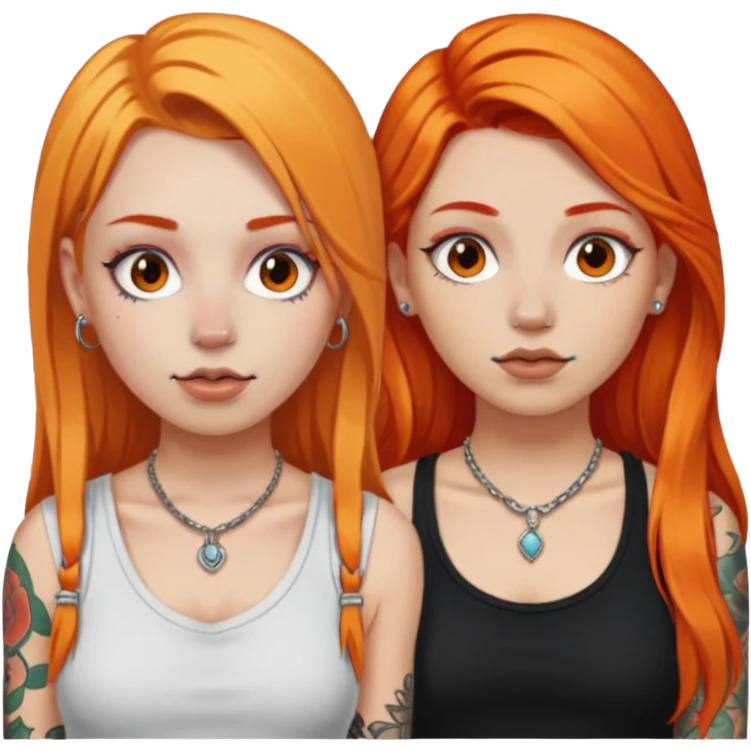 two girls with septum piercings and tattoos one girl has orange hair, and the other girl has long blonde hair emoji
