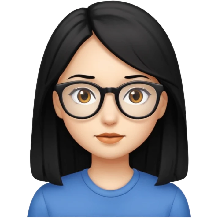 girl with long black hair, brown eyes, wearing glasses emoji