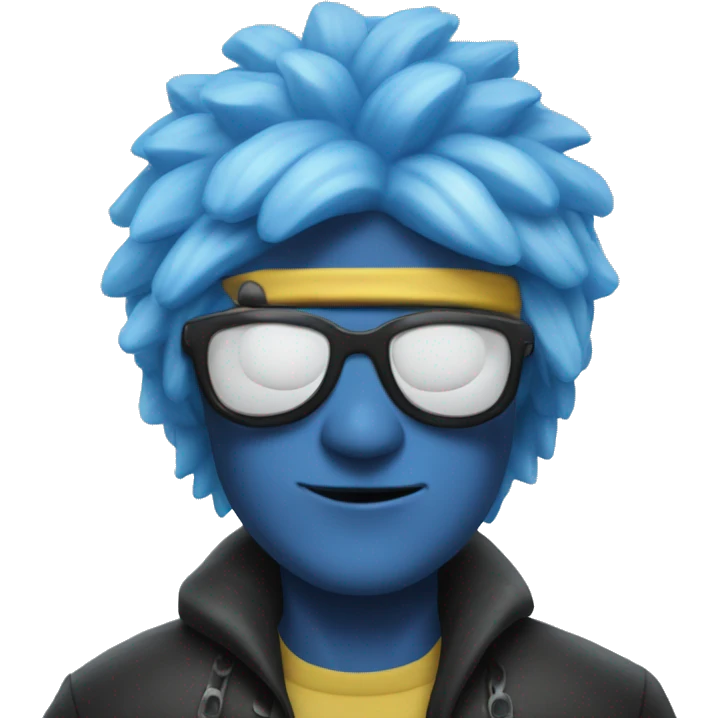 He has snow-white hair and the Six Eyes, which are a vibrant blue color.covers his eyes with a black blindfold, which props up his hair and gives it a spikier appearance.wears sunglasses and lets his hair down emoji