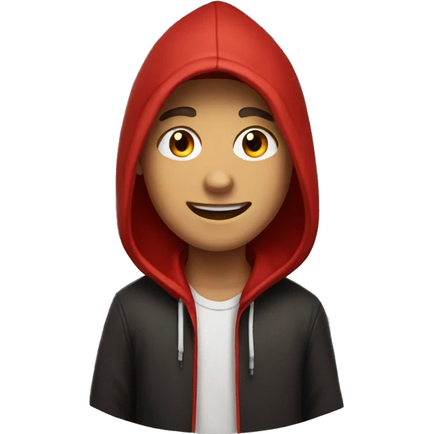 smiling boy in red hoodie longer hair emoji