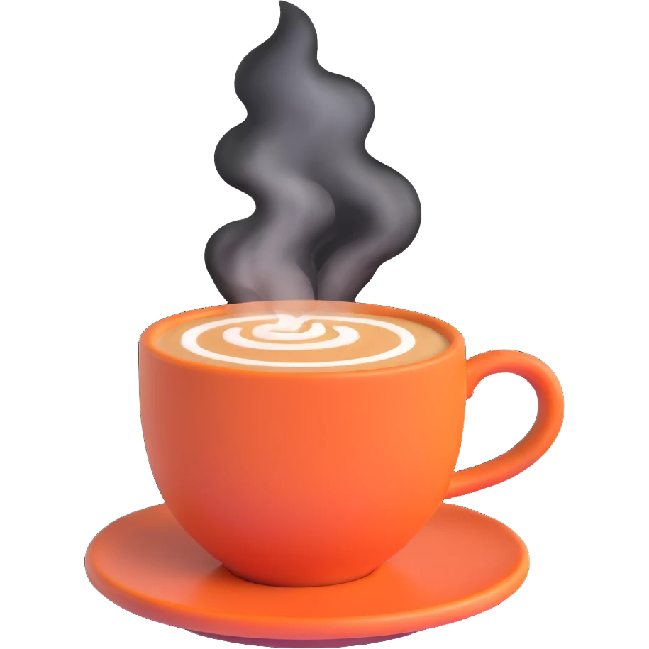 hot coffee with steam rising, cheerful friendly style emoji