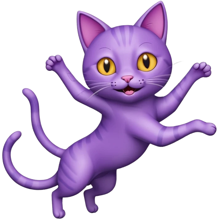 funny purple cat jumping after a fly more thin cat, more stylised cat less realistic emoji