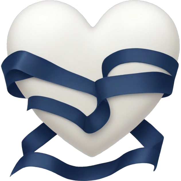 White heart with a navy blue ribbon tied around it  emoji