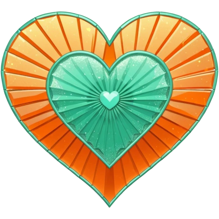 orange glittery heart, chopped  in pieces like shattered glass edges  with a couple mint green art deco fans in the center emoji