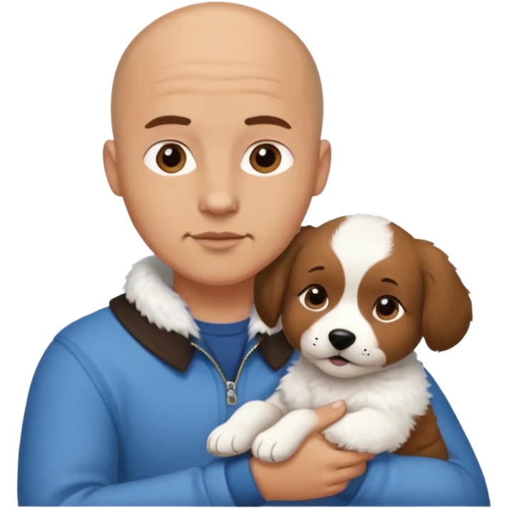 Bald guy, brunette and white puppy emoji