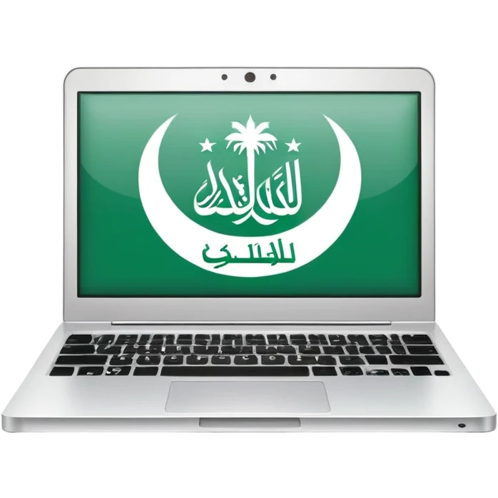 computer laptop with Saudi Arabia national emblem on screen emoji
