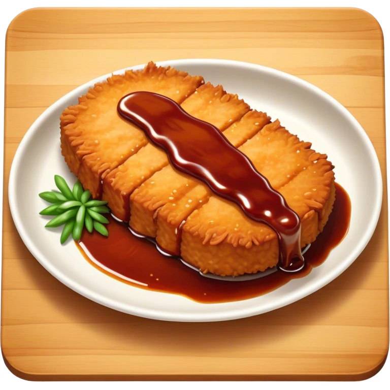 Tonkatsu Cinematic Realistic Tonkatsu Dish Emoji, depicted as a golden, crispy pork cutlet drizzled with tangy BBQ sauce, rendered with detailed textures and dynamic, appetizing lighting. emoji