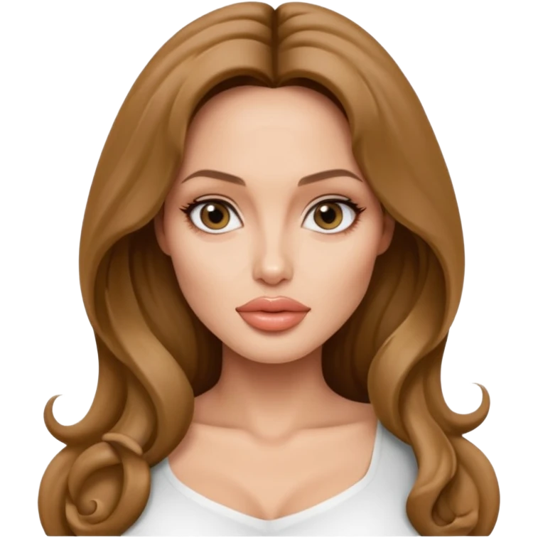 Angelina jolie , fashion model Beautiful woman model adult   large breasts  with monolid narrow eyes tan skin, full lips  long hair curled model white  top   emoji