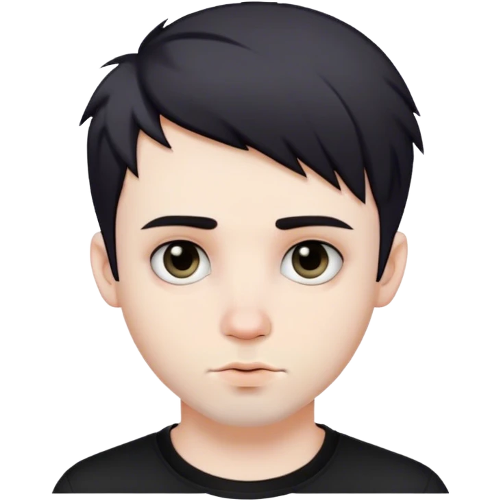 Cute white male, short dark colored hair and facial hair, nose and lip piercing, emo emoji