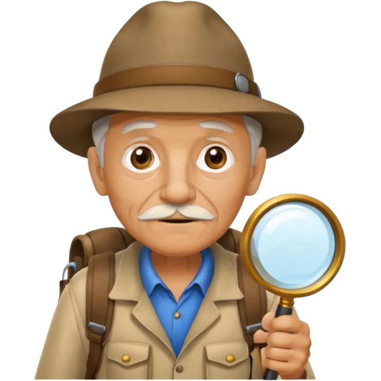 Explorer old Man with backpack and magnifying glass emoji