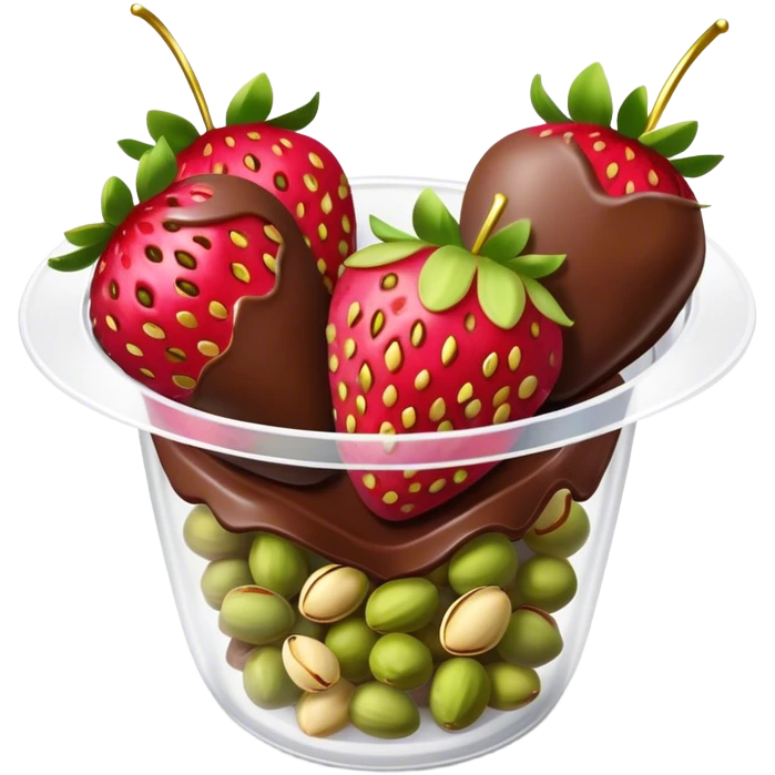 Chocolate covered Strawberries with pistachios in a plastic cup emoji