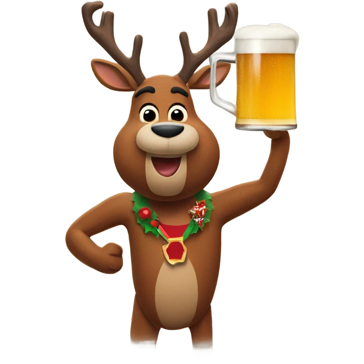 Rudolph drinking a pint of beer emoji