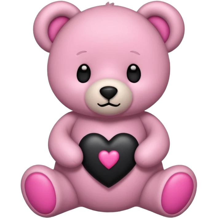 Teddy bear with a pink tummy holding a black heart emoji