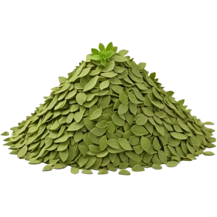 small loose pile or pinch of dried oregano leaves, soft green to muted olive tones, crumbly irregular texture, finely broken up, lightweight, slightly curled, dry matte surface, 3D-rendered, clean, minimal, soft lighting and shadows, no faces or container, transparent background, emoji scale emoji