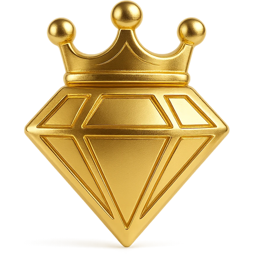 diamond icon with a crown detail, elegant and premium, metallic gold finish, no text emoji