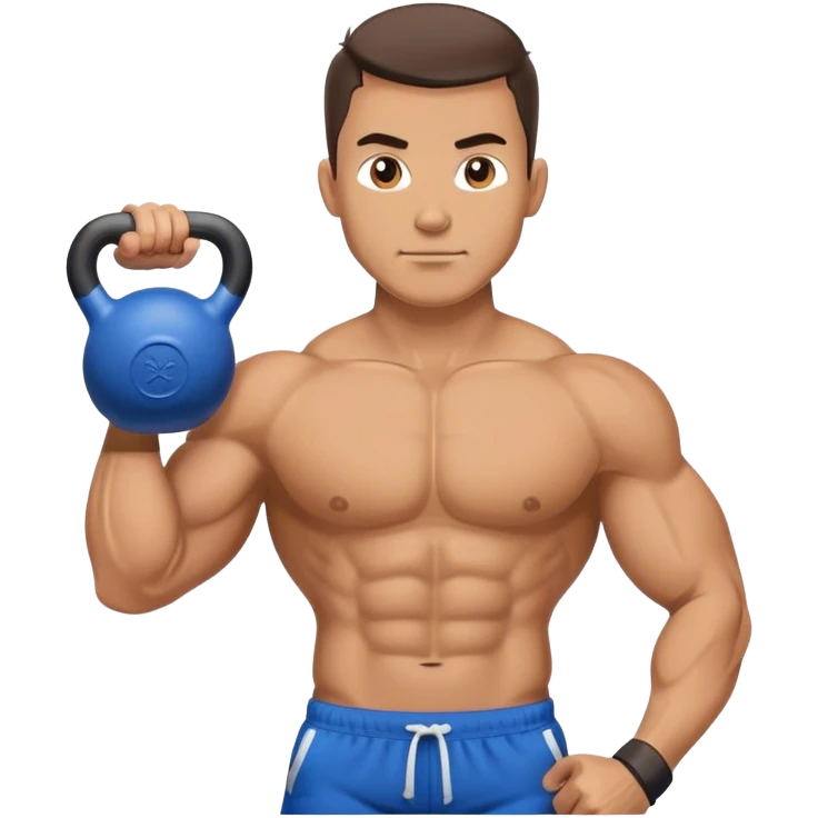 jacked man with blue shorts holding kettlebell emoji
