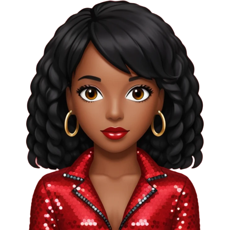 Kelly Rowland from Destiny's Child with jet black hair, red sequin outfit emoji