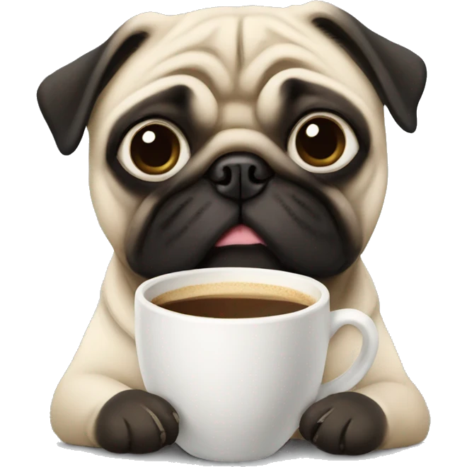 Pug with a cup of coffee emoji