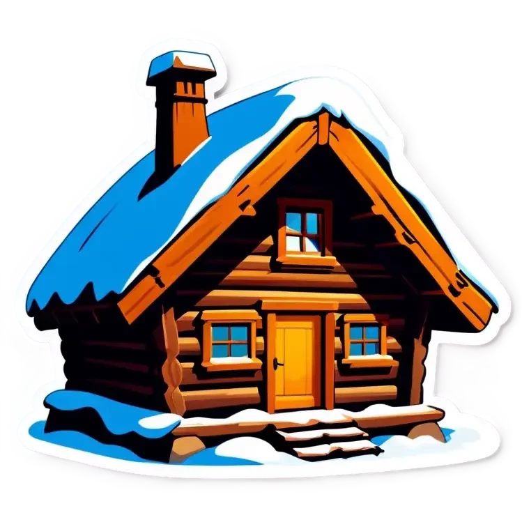 Eine Hütte im Wald mit einer Glaskuppel auf dem Dach, Winterlandschaft, Schnee und Nordlichter am Himmel emoji