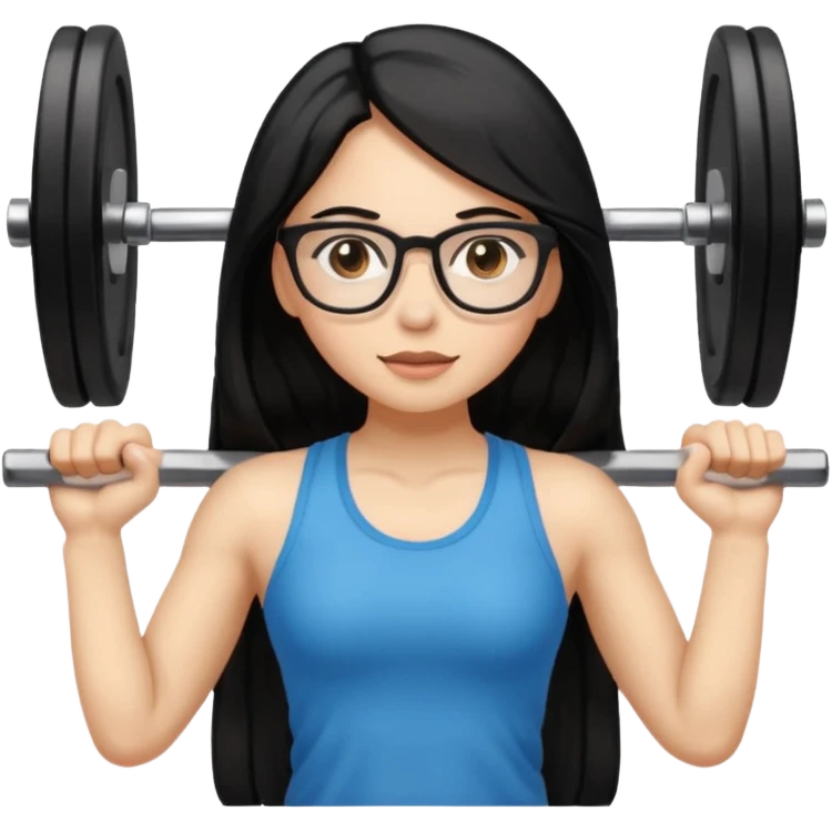 girl with long black hair, brown eyes, wearing glasses and working out in the gym emoji