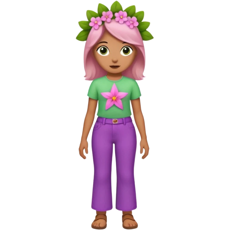 Make a pink star have eyes and green pants and make the green pants have purple flowers emoji