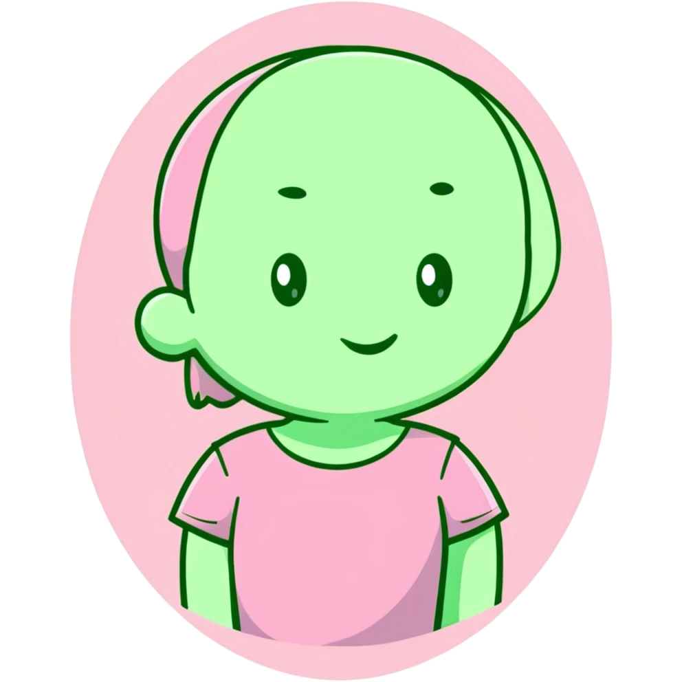 female character with oval-shaped flat-top head wearing pink t-shirt emoji