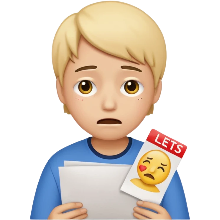 emoji student sad holding paper IELTS 5.5, crying, failure, white background emoji