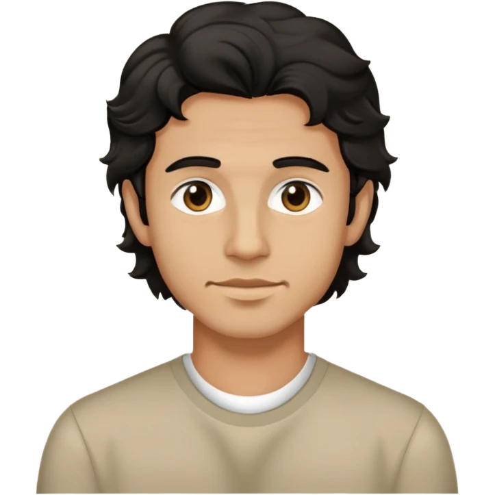 Chico con cabello ondulado no chino color negro ojos negros sin barba ni bigote de 25 años  emoji