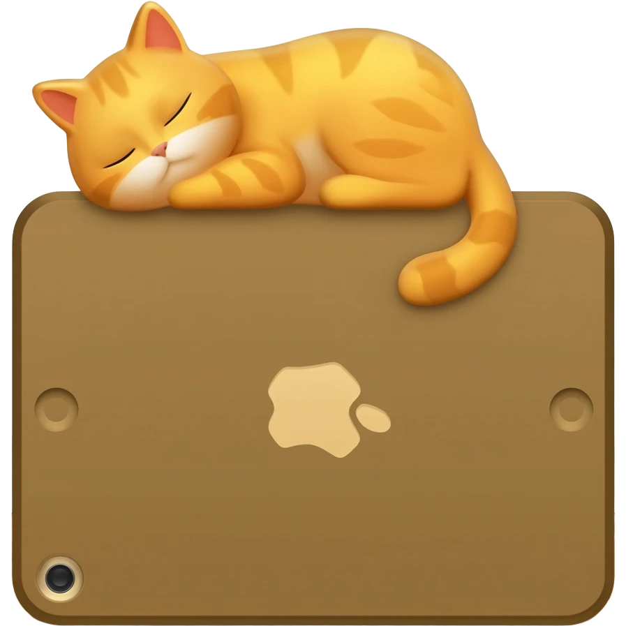 iPad icon bronze metallic with cute gold fluffy kitty sleeping above regular wood floor with white walls emoji