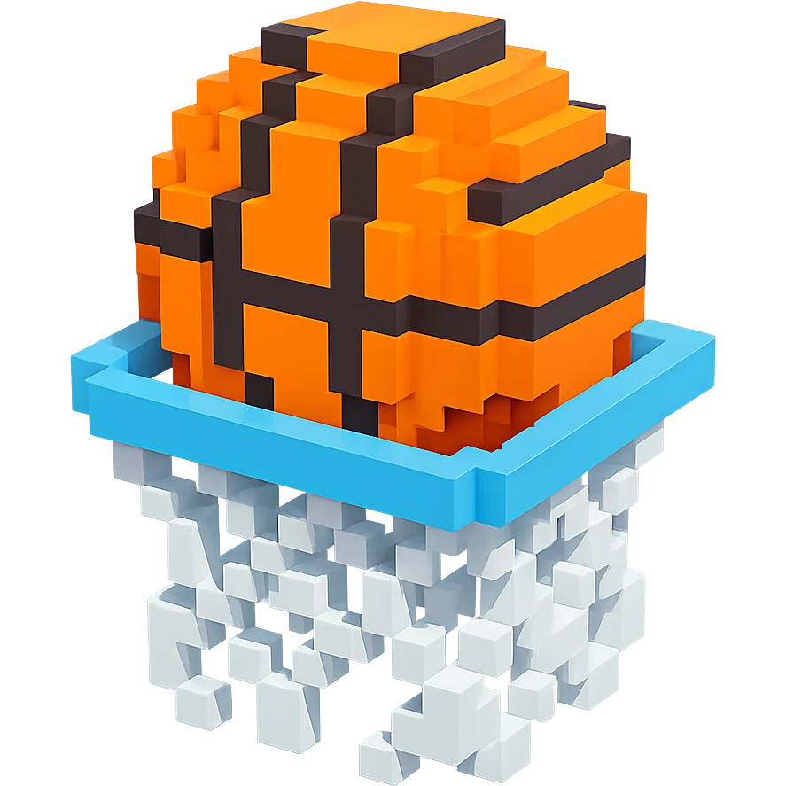 Voxel-style basketball in a net, no background, variation 4. emoji