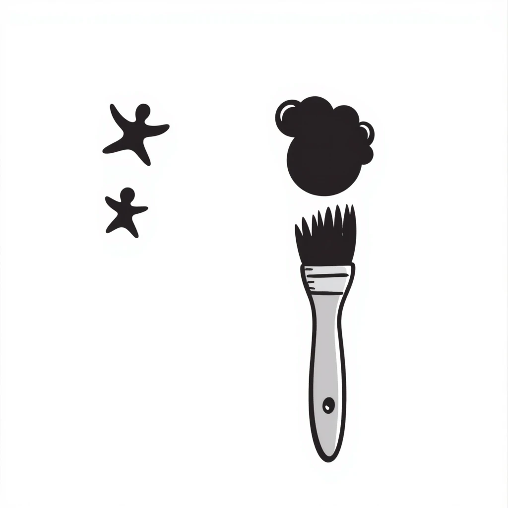 A paintbrush morphing into a metal human figure silhouette, representing artistic identity emoji