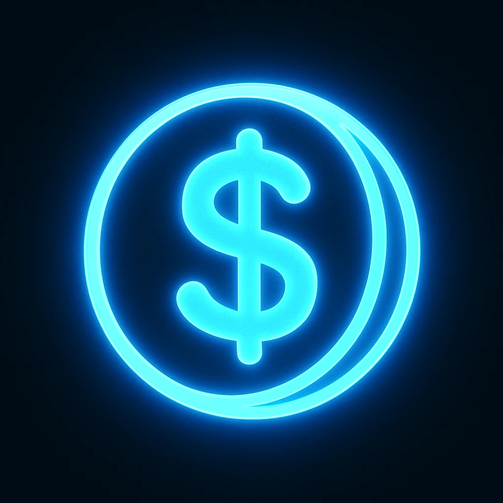 The ChakMoney logo as an emoji, neon-blue style, electric-blue glow, smooth lines, techy aesthetic, dark background. emoji