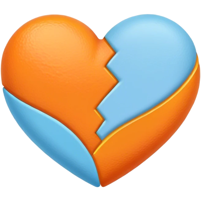 Half  orange and half baby blue heart  matte emoji