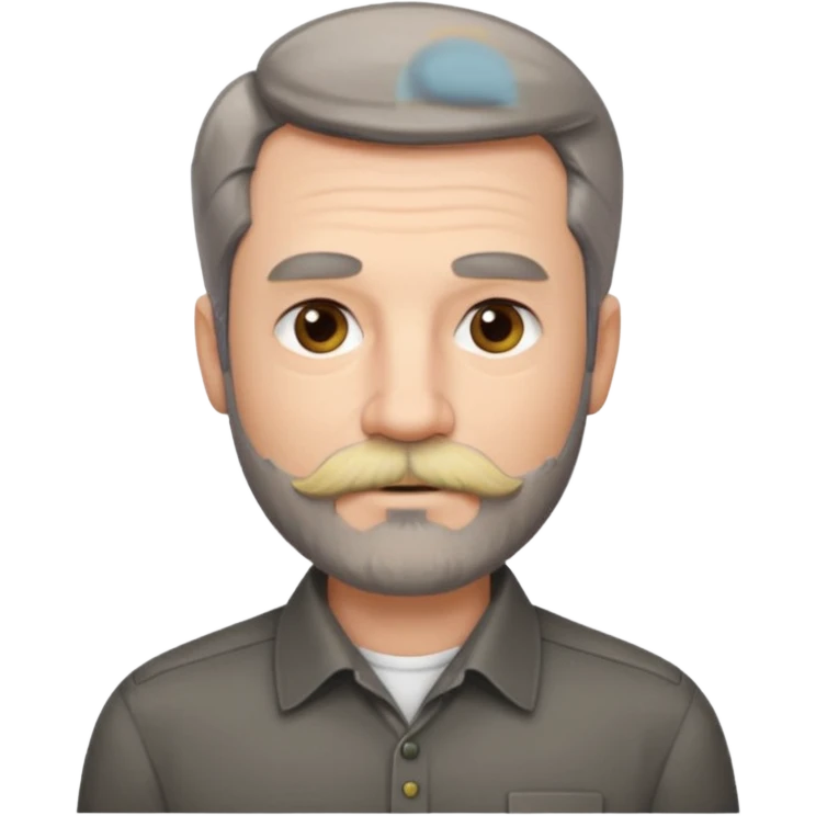 50 yr old white man, pale skin, dark grey hair with some brown highlights, side swept part, groomed moustache and beard emoji