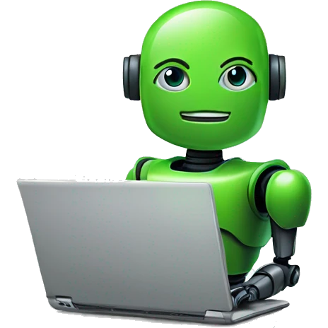 robot in laptop wearing green t-shirt emoji