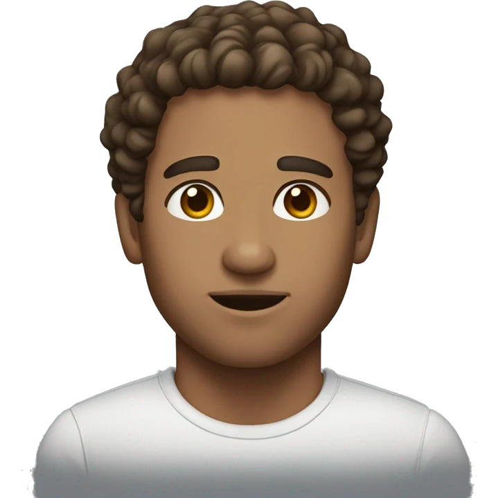 Man with brown curly hair brown eyes and straight brows emoji