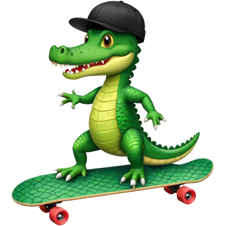 crocodile wearing a cap on a skateboard emoji