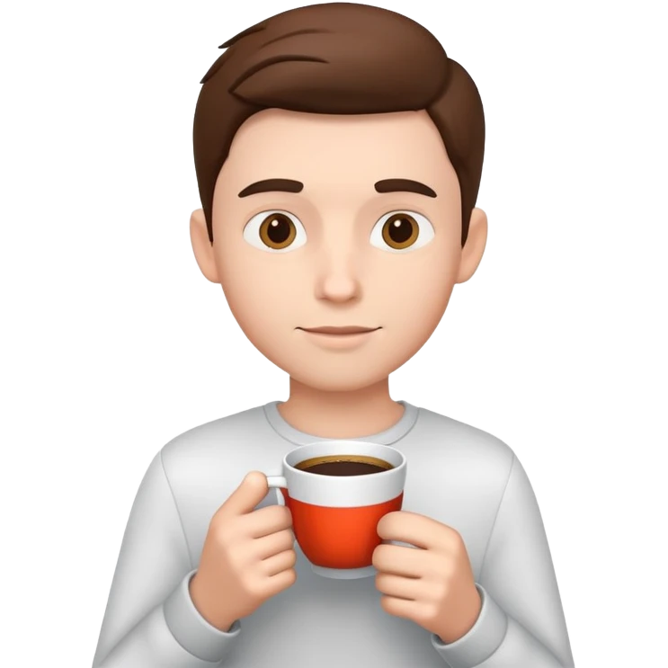 generate realistic detailed boy with cup of coffee in hand in 3d style emoji
