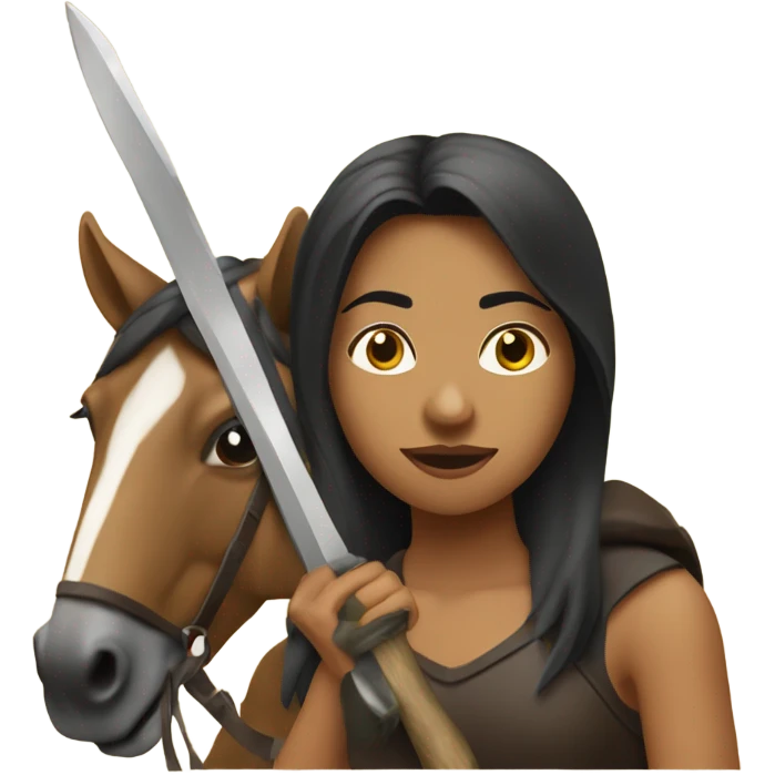 Latina girl holding a big machete sitting on a horse emoji