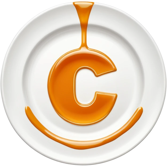 Minimal icon of a white plate with a thin sauce drizzle forming a clearly readable letter ‘C’, precise and unmistakable, in color #FF3D00. emoji
