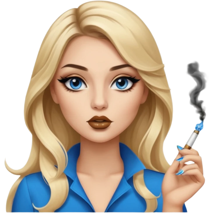 blonde balayage gorgeous girl blue eyes long hair with latina makeup smoking a cigarette and blowing smoke baddie winged eyeliner Long nails emoji