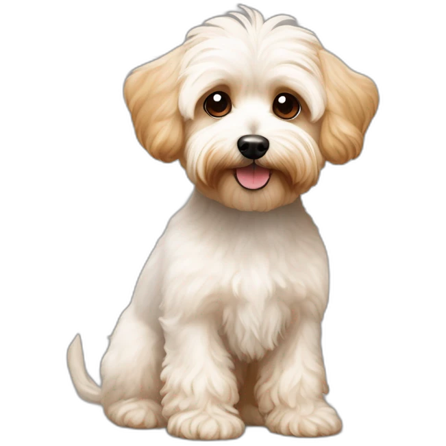 slender and white maltipoo / yorkshire terrier mix with light brown ear emoji